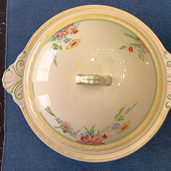 Vintage Art Deco J&G Meakin Sunshine Floral Covered Serving Bowl - Picture 11 of 16
